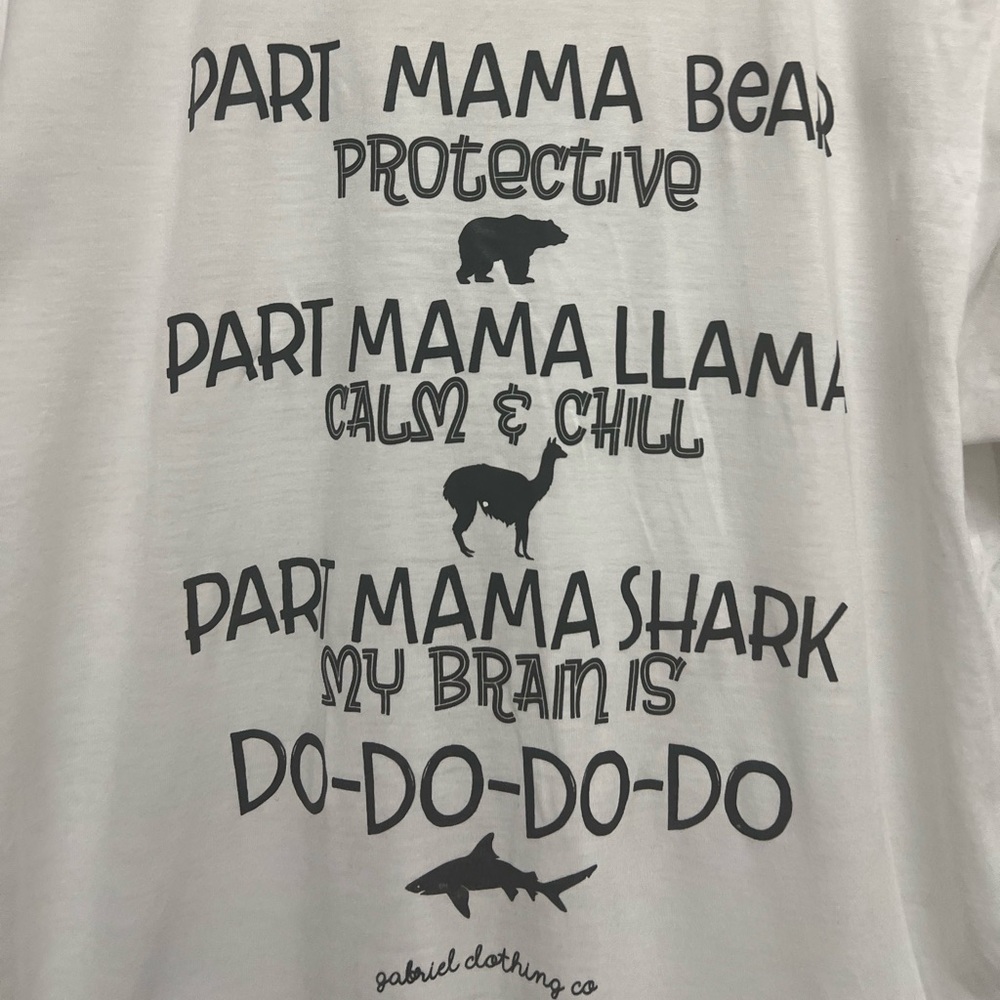 White Graphic Tee - Mama Bear Llama Shark - L